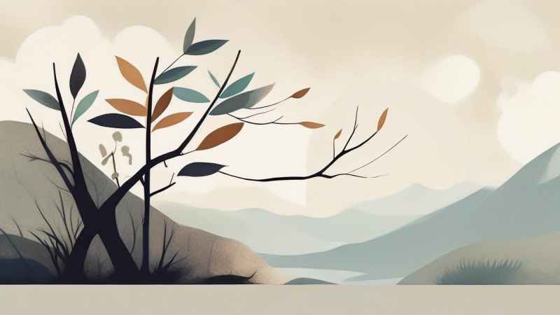 极简主义元素花朵和树枝插画