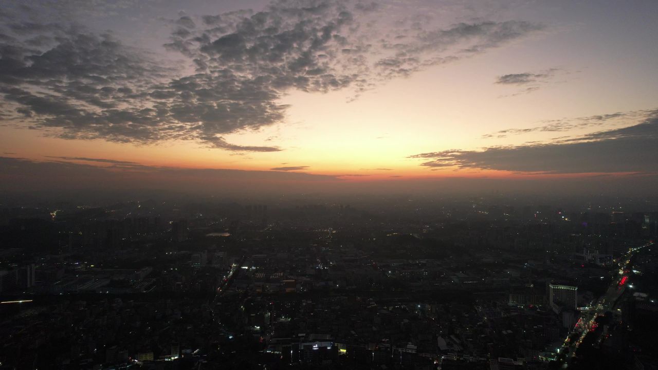 城市夕阳晚霞日落火烧元航拍东莞大景 