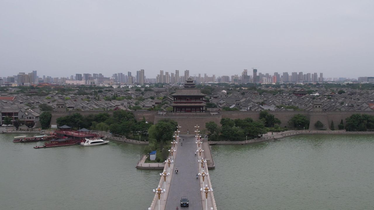 山东聊城古城中华水上古城航拍