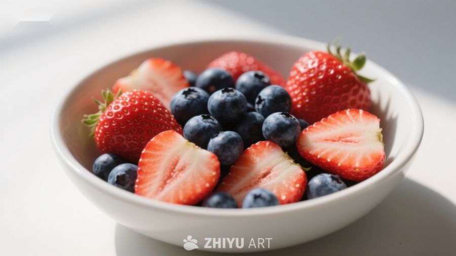 新鲜草莓蓝莓混合水果碗