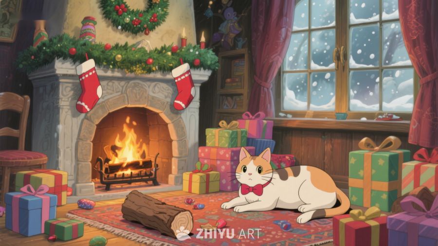 圣诞夜猫咪与礼物 223