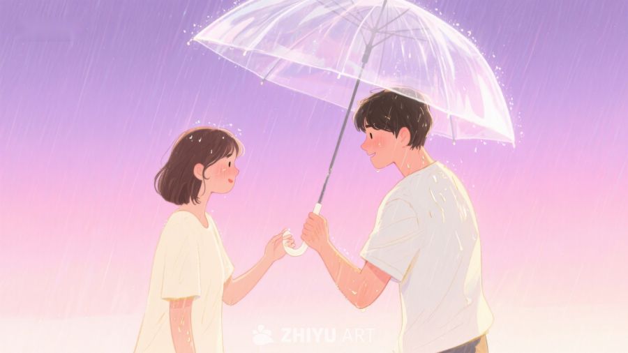 雨中共享伞的温馨时刻 648