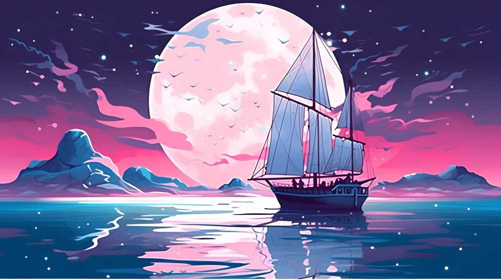 紫色夜景唯美月亮