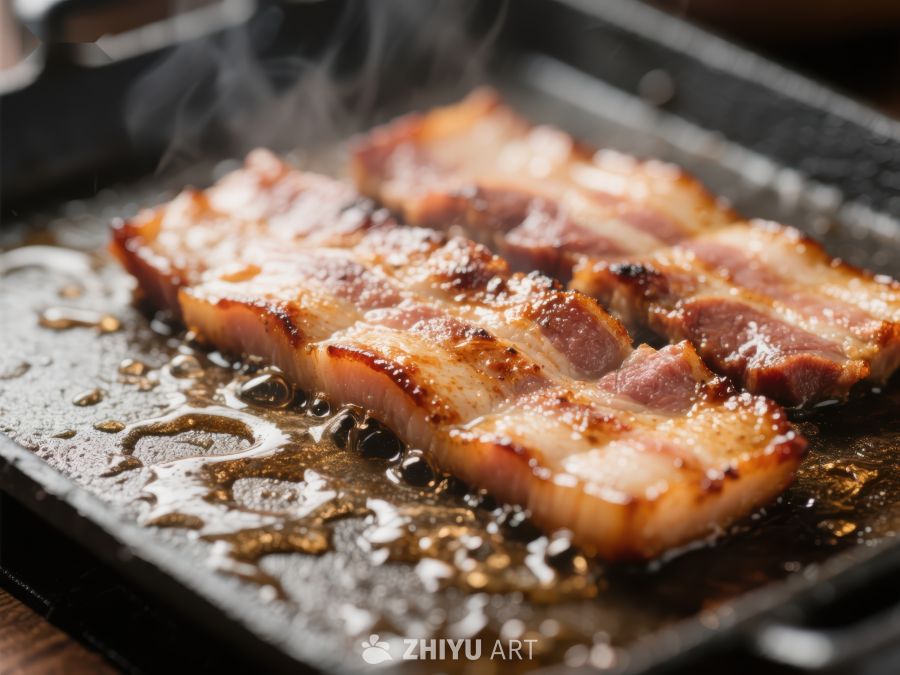 煎烤五花肉，油脂四溢香气扑鼻