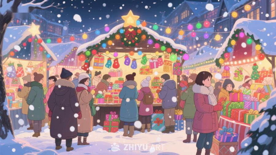 冬日圣诞集市的温馨场景 15