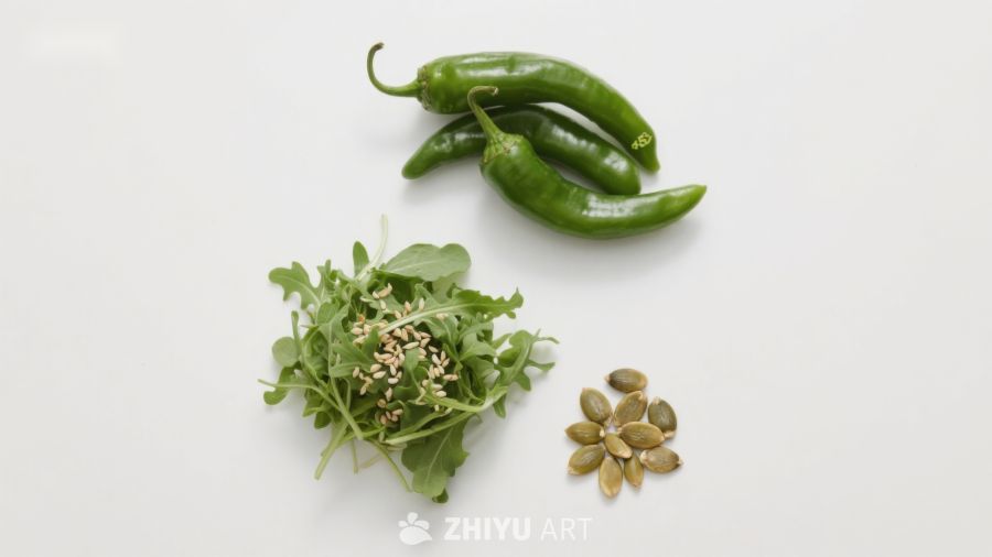 青椒香菜与南瓜籽静物