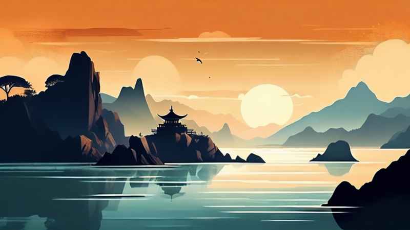 雾气缭绕大海山水画简约风格 36