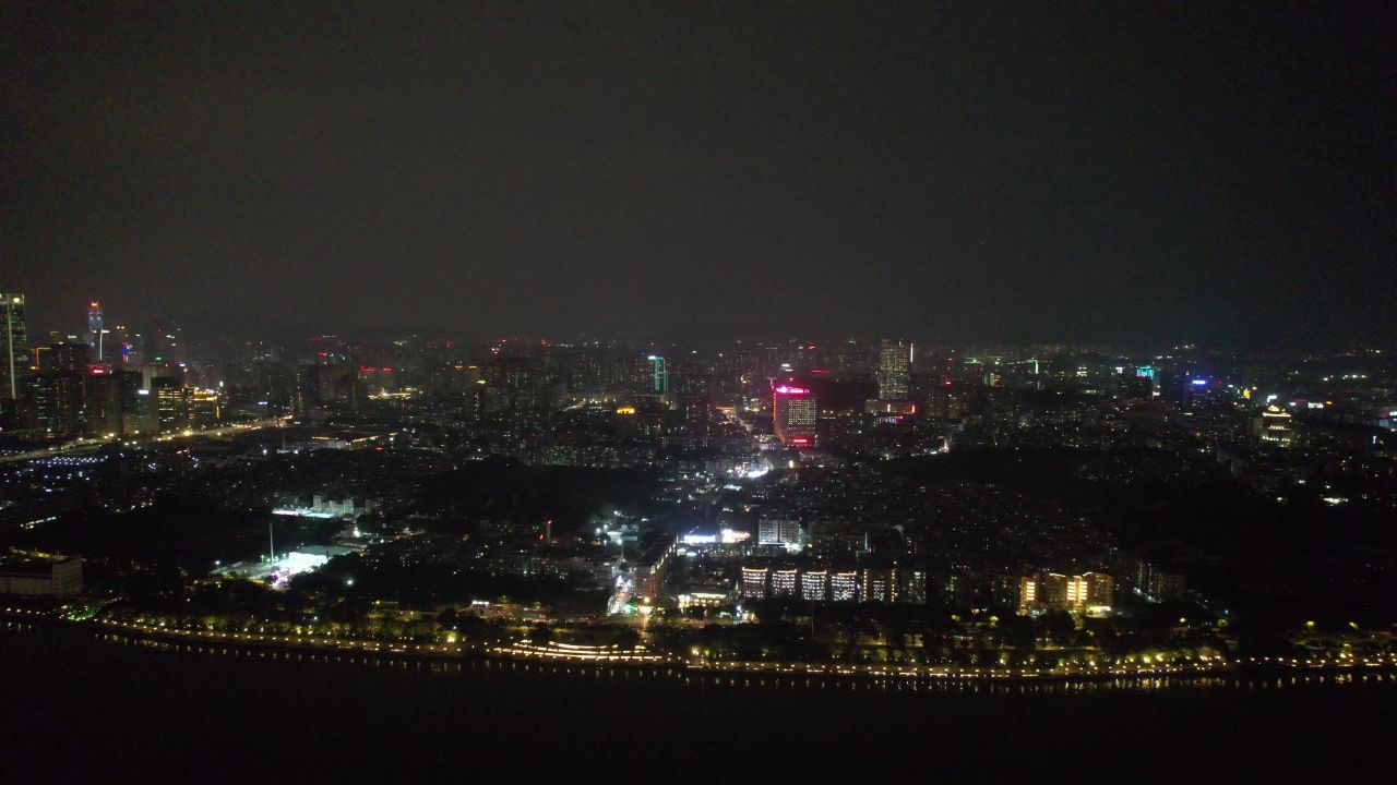 广州城市夜景灯光航拍 