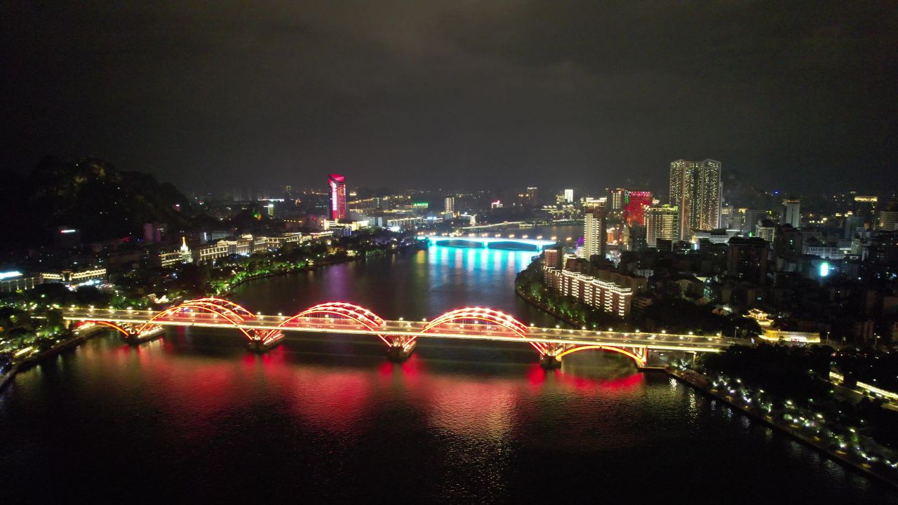 广西柳州柳江夜景文惠桥夜景灯光
