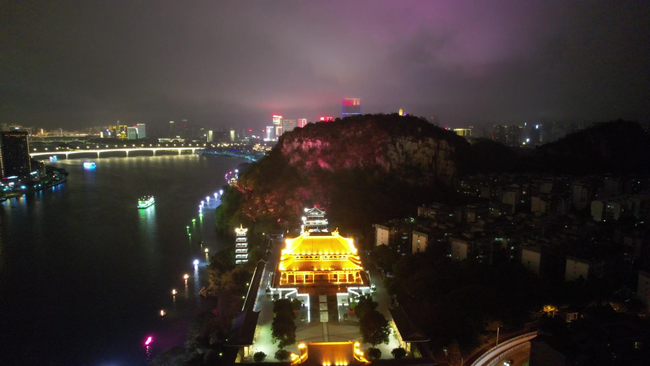 柳州文庙夜景灯光航拍