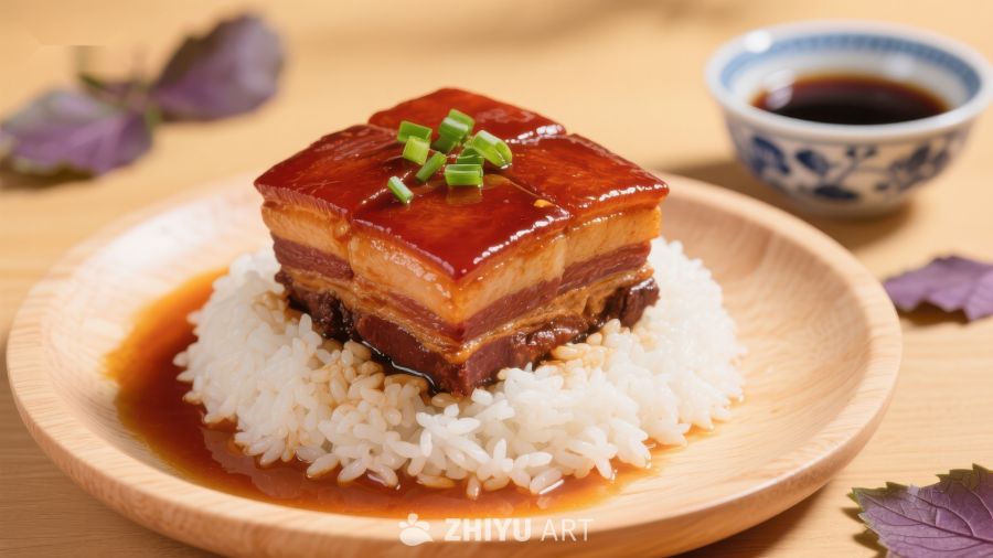 红烧肉配白米饭，经典中式美食