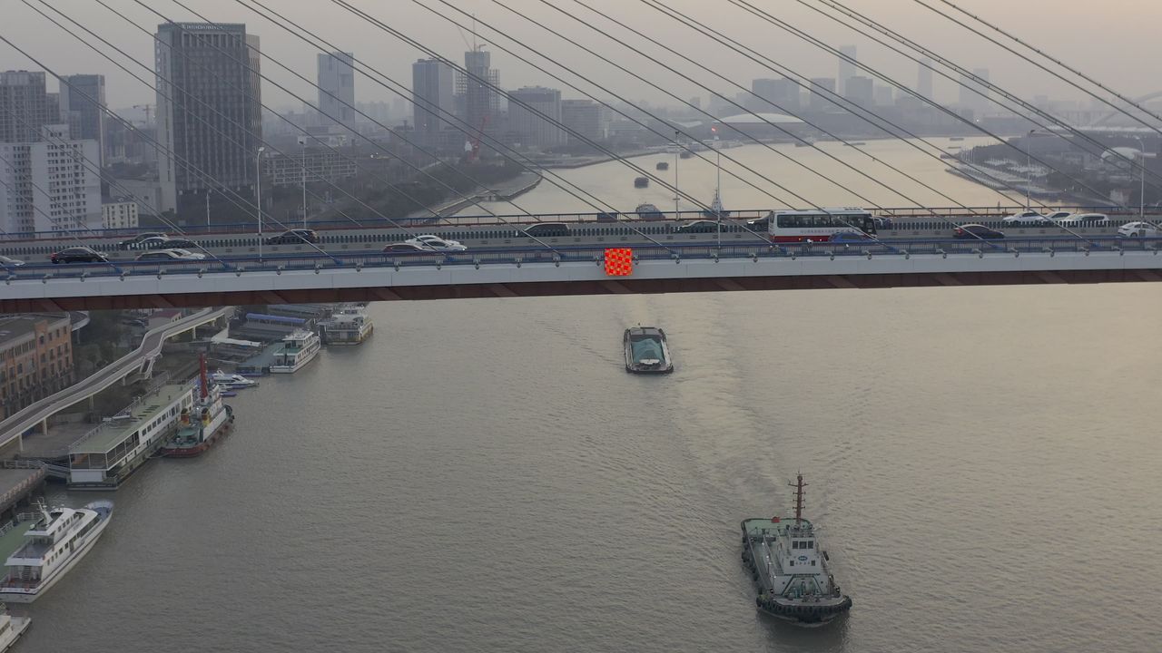 上海黄浦大桥日落航拍
