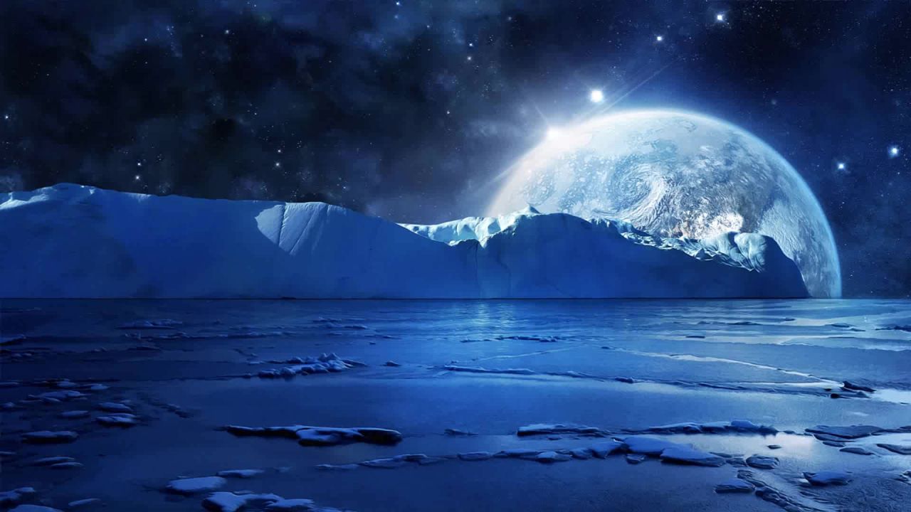 唯美大海上升月亮白月光蓝色夜空圆月明月大屏幕舞台LED视频  28