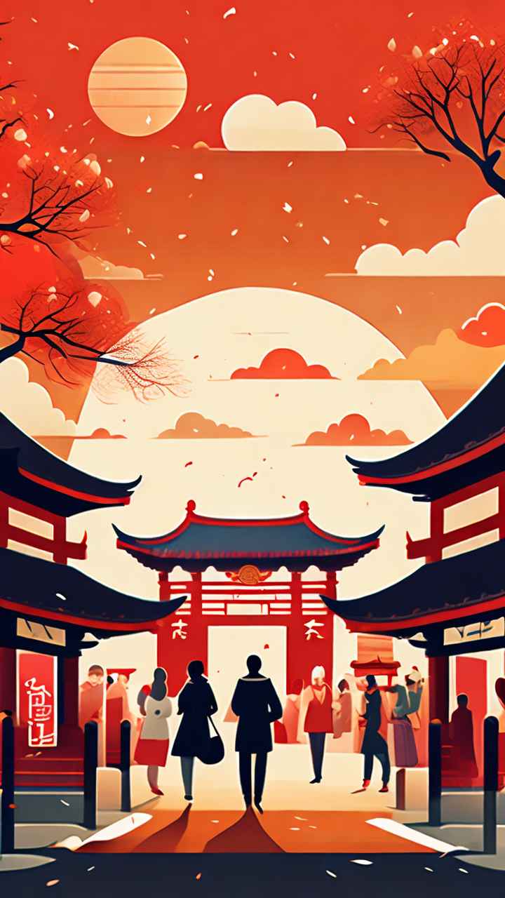 春节逛庙会插画背景 4