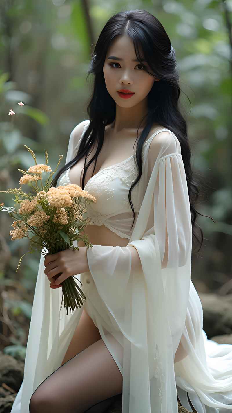 森林户外白色系列性感美女造型 19