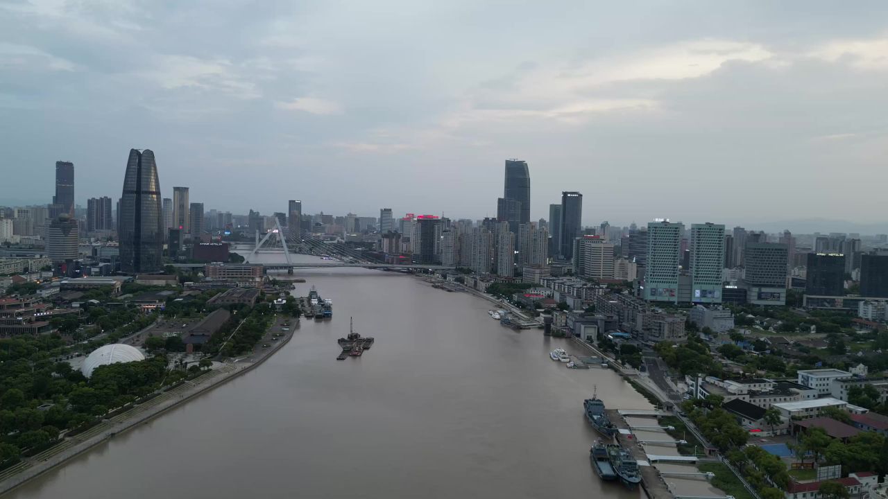  航拍浙江宁波城市风光甬江 