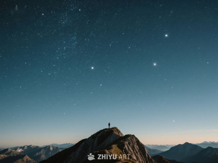 夜空下的山峰与孤独旅人 330