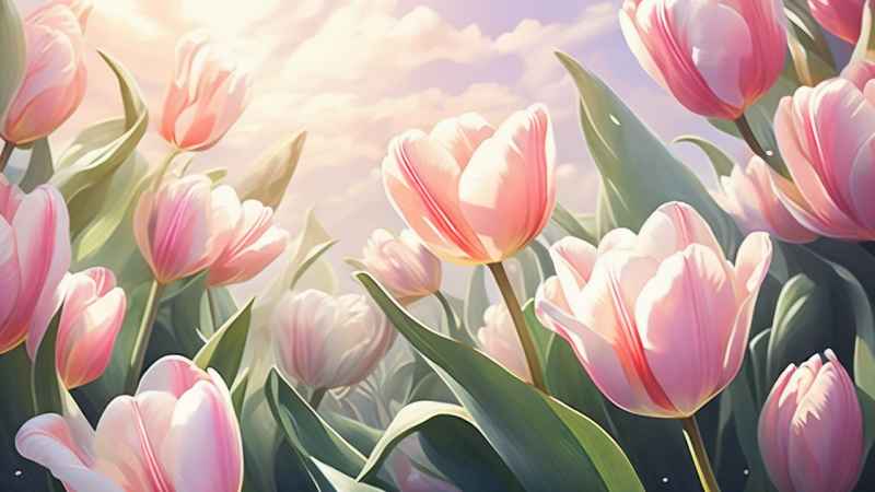 一个白色郁金香花束正在开放插画 70