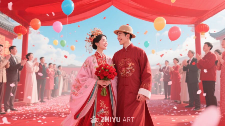 传统婚礼新人喜庆场景 3