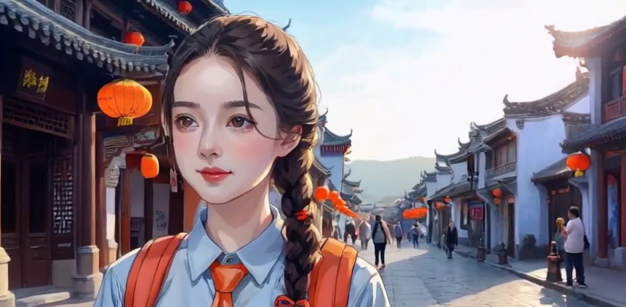 一位年轻女性的插画，她穿着浅蓝色衬衫，搭配橙色领带