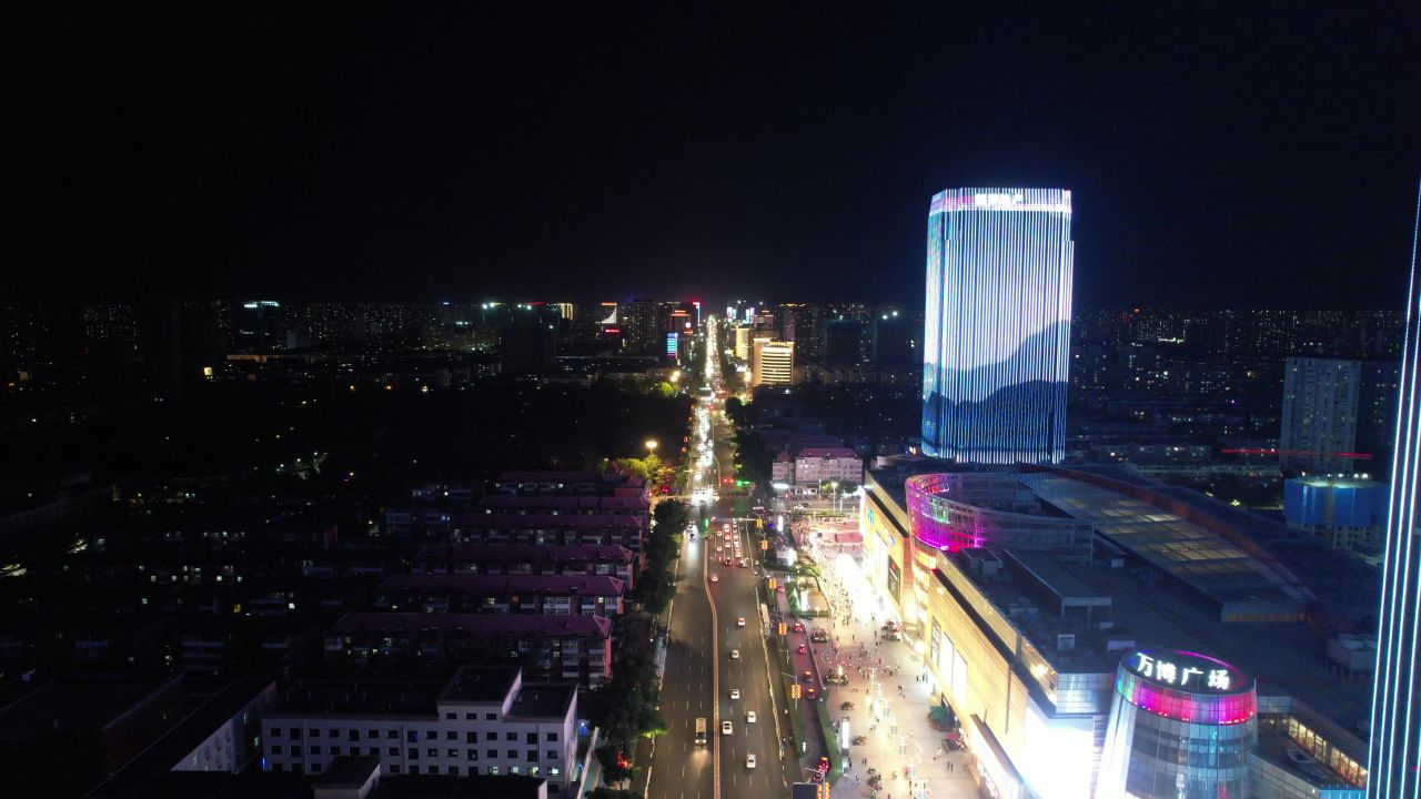 河北保定城市夜景万博广场夜景航拍 