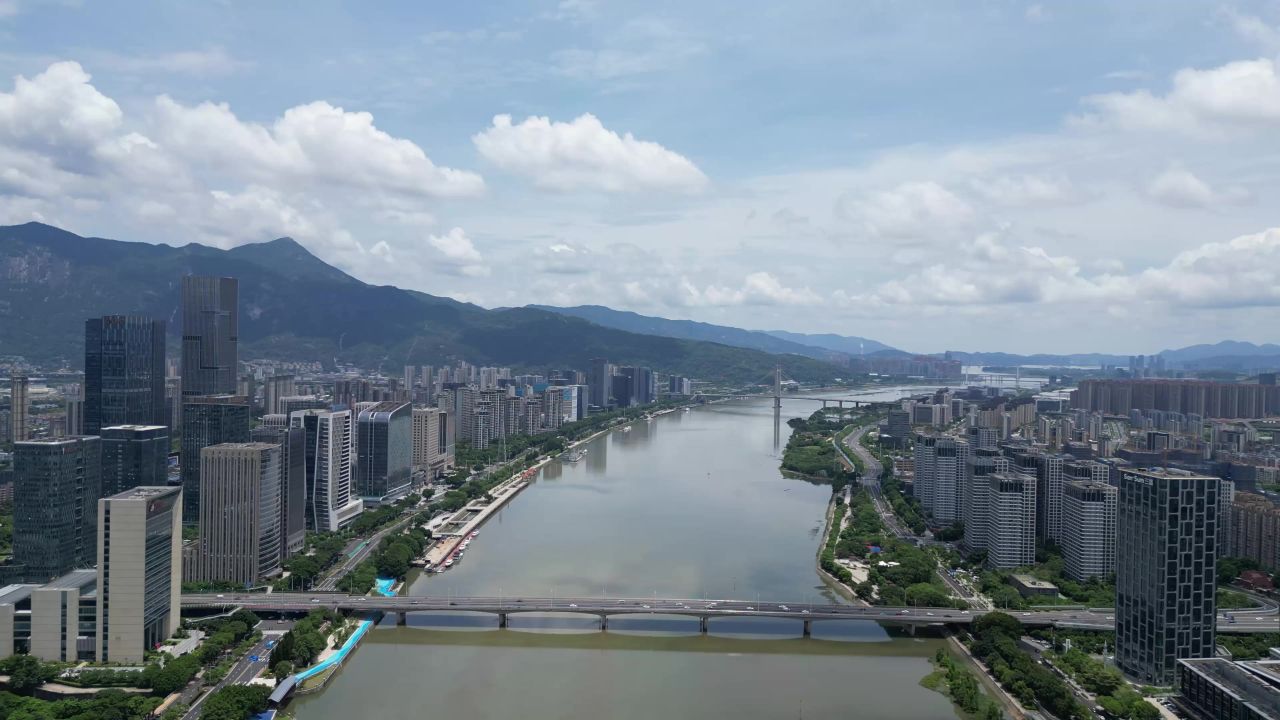 航拍福州闽江两岸城市风光