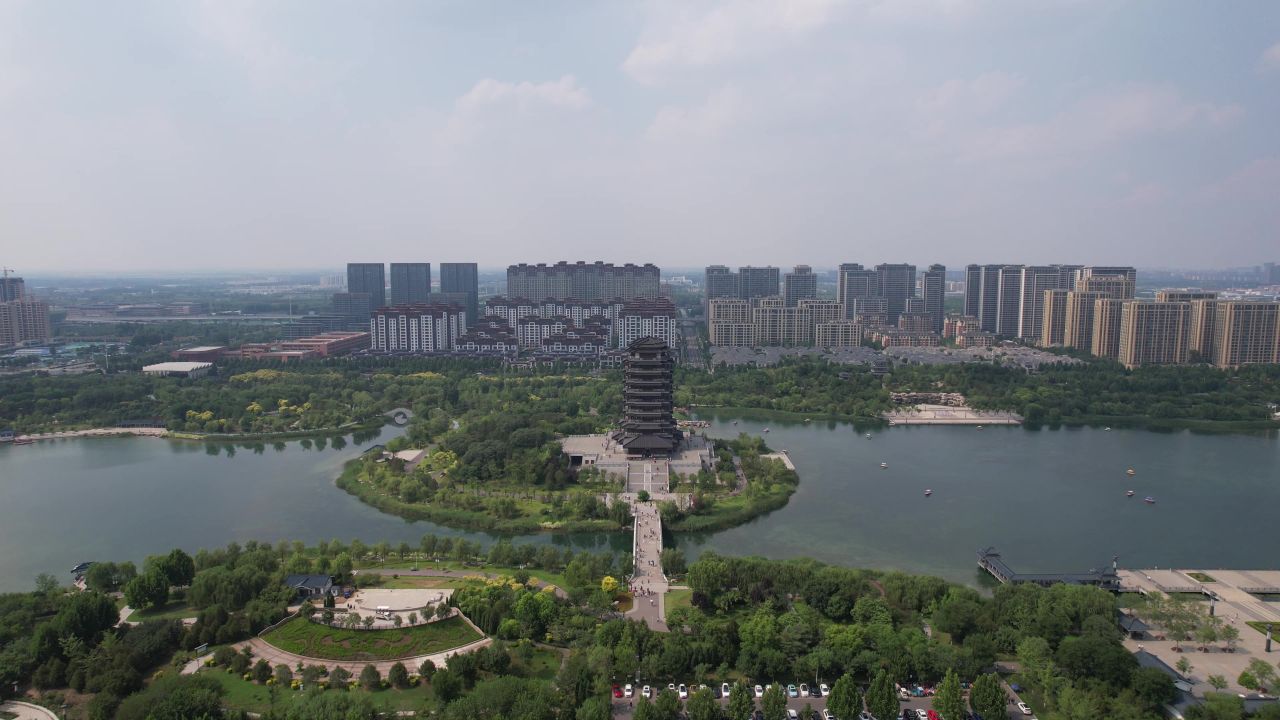 山东淄博城市风光航拍 