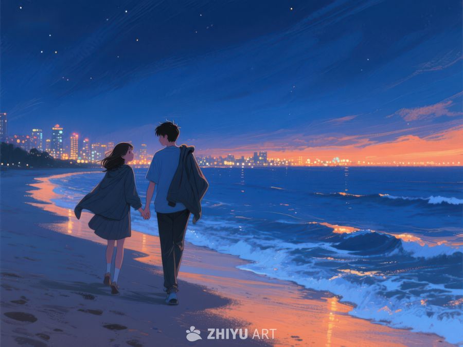 夜幕下的海边漫步 992