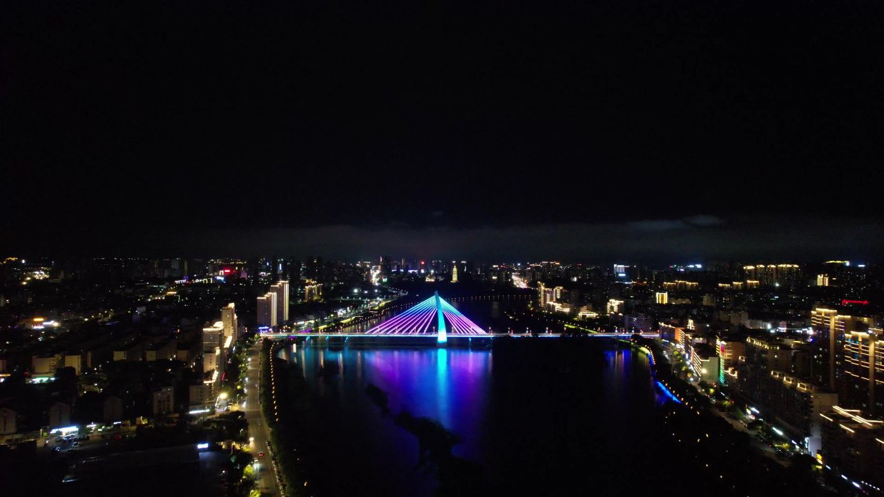 江西赣州章水两岸夜景灯光航拍