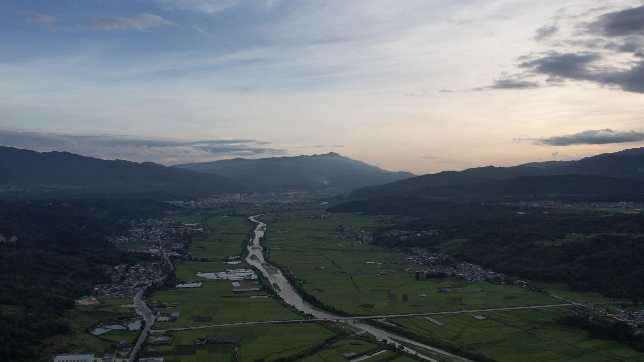 乡村振兴 美丽的水稻田和村庄