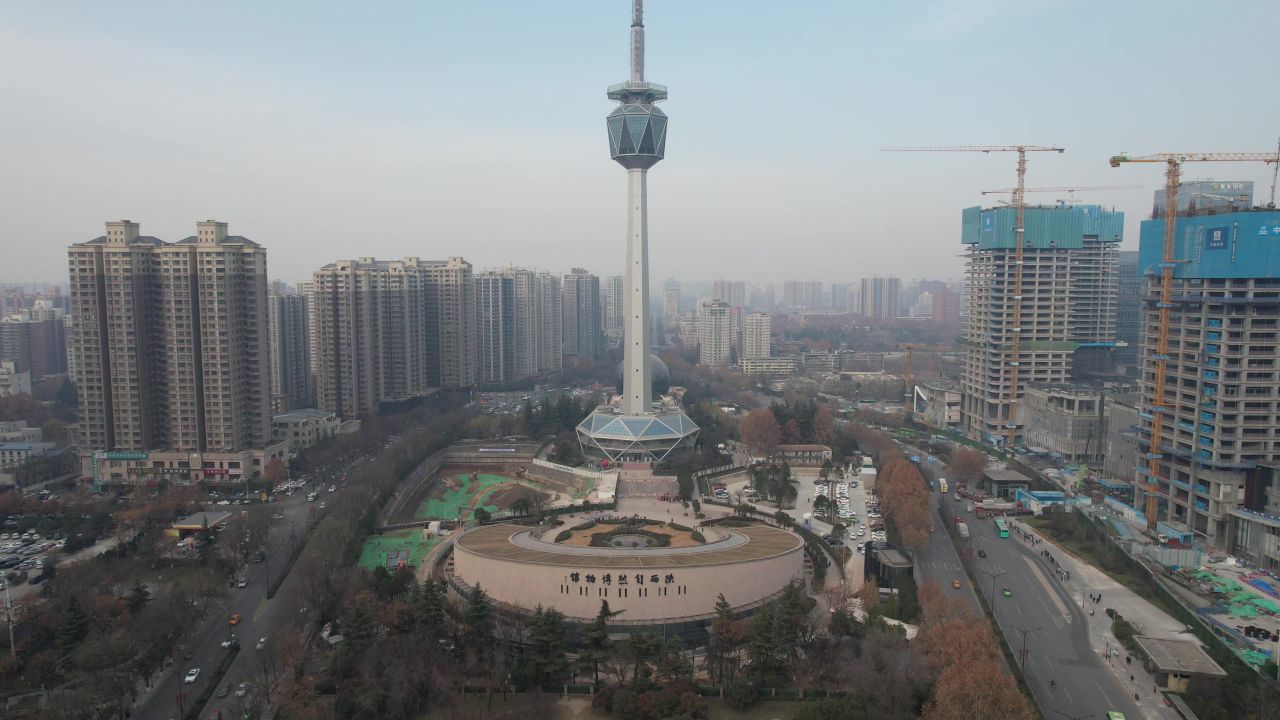 陕西西安电视塔地标建筑航拍