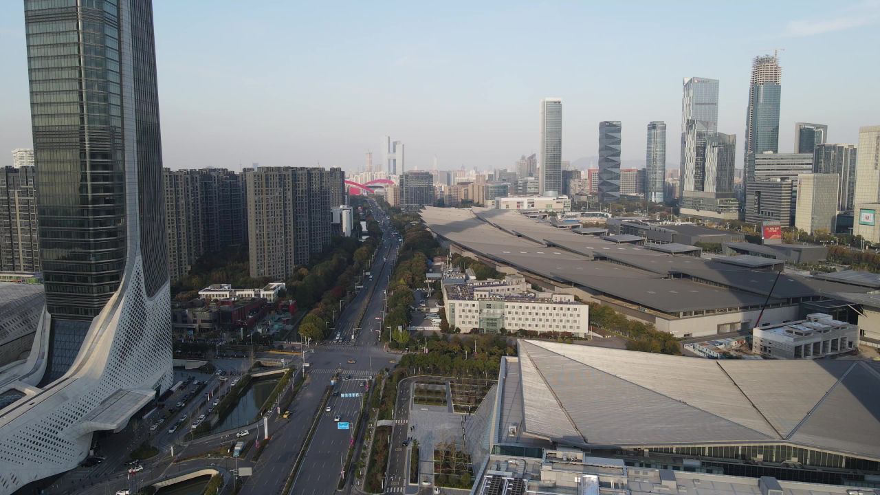 航拍南京河西国际会展中心CBD