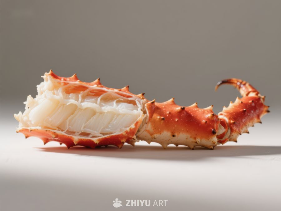 帝王蟹爪特写，展示鲜美肉质