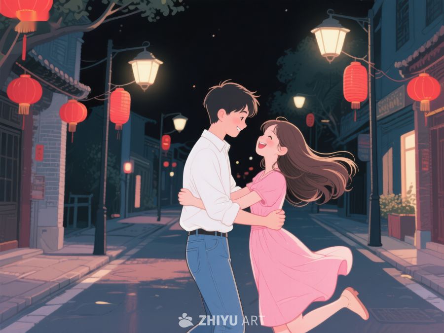 夜街灯笼下情侣温馨相拥 1019
