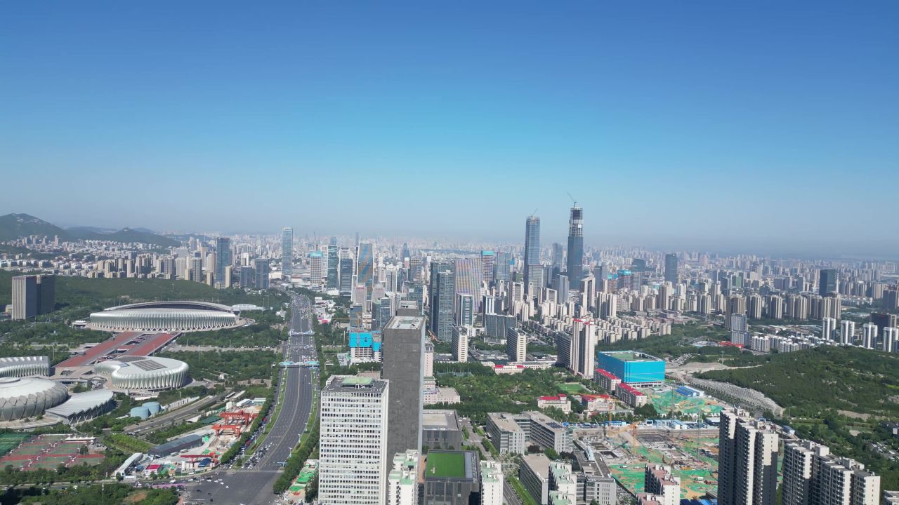  航拍山东济南奥体新城城市建设