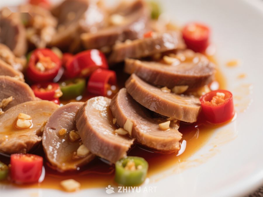 酱香肉片配红椒点缀 338