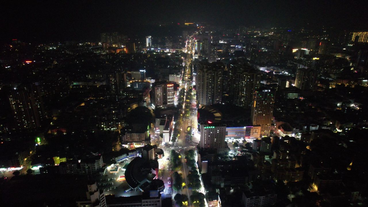  广西钦州城市夜景灯光交通航拍