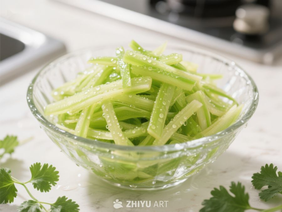 新鲜切片芹菜置于透明碗中 1693