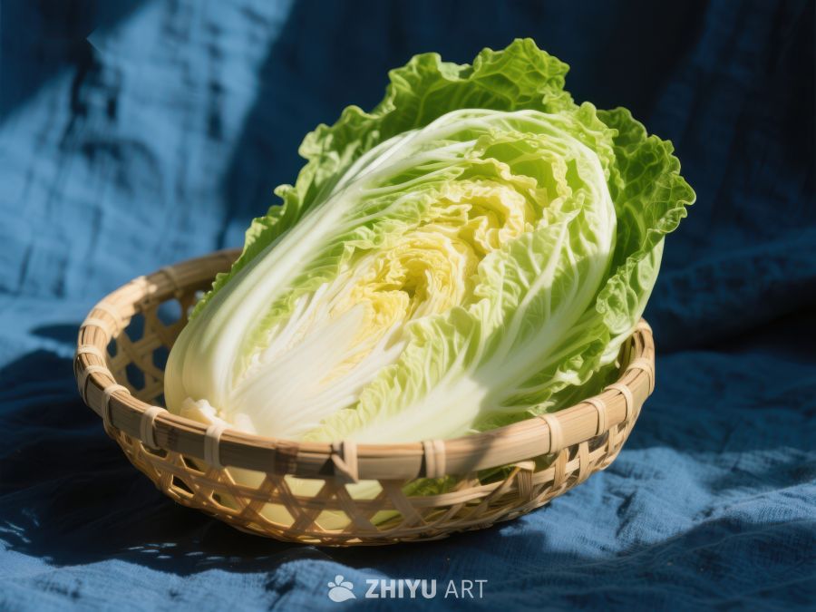 新鲜白菜置于竹篮中 423