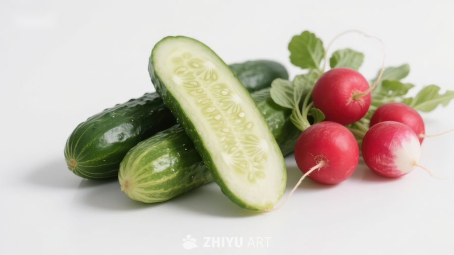 新鲜黄瓜与樱桃萝卜