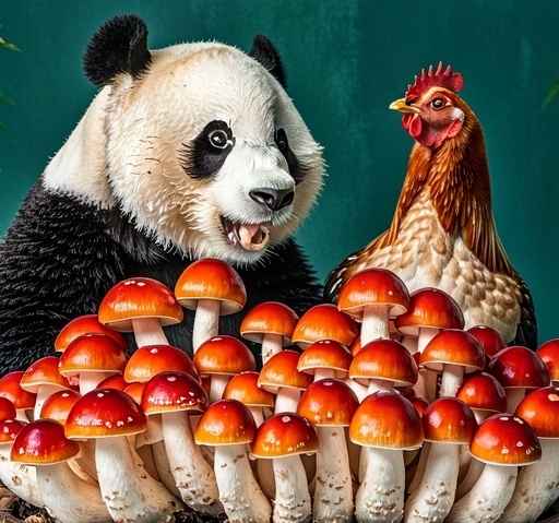 熊猫、鸡与蘑菇