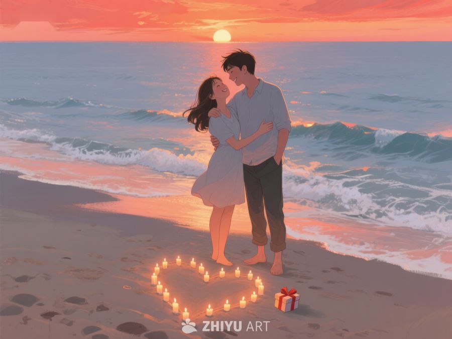 海滩日落下的浪漫拥抱 294