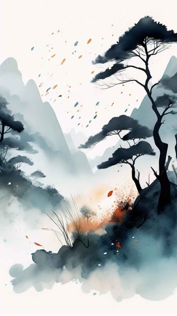 国潮山水画插画背景 45