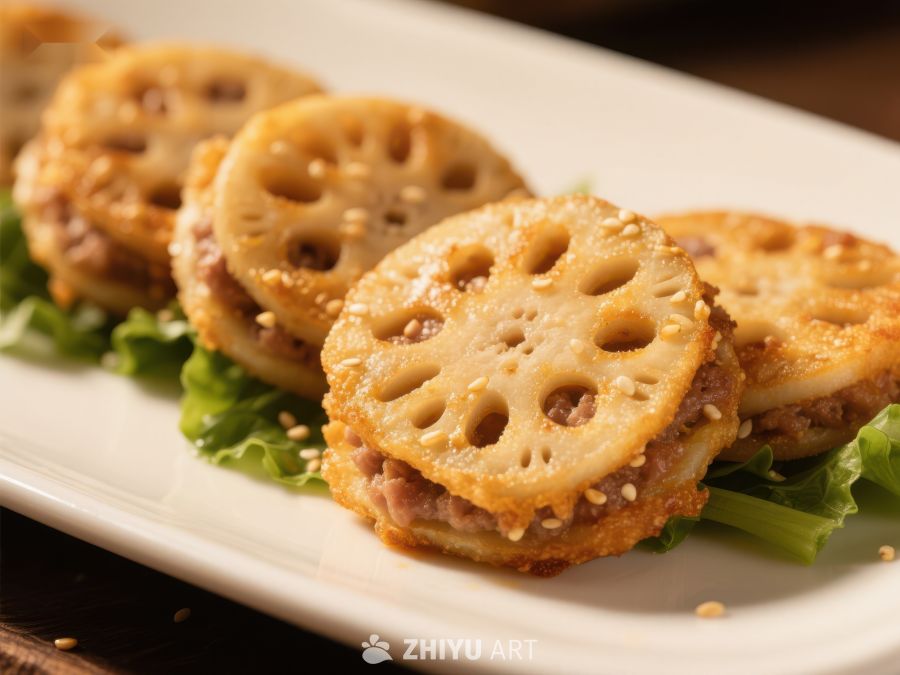 莲藕饼配芝麻，精致美食 474