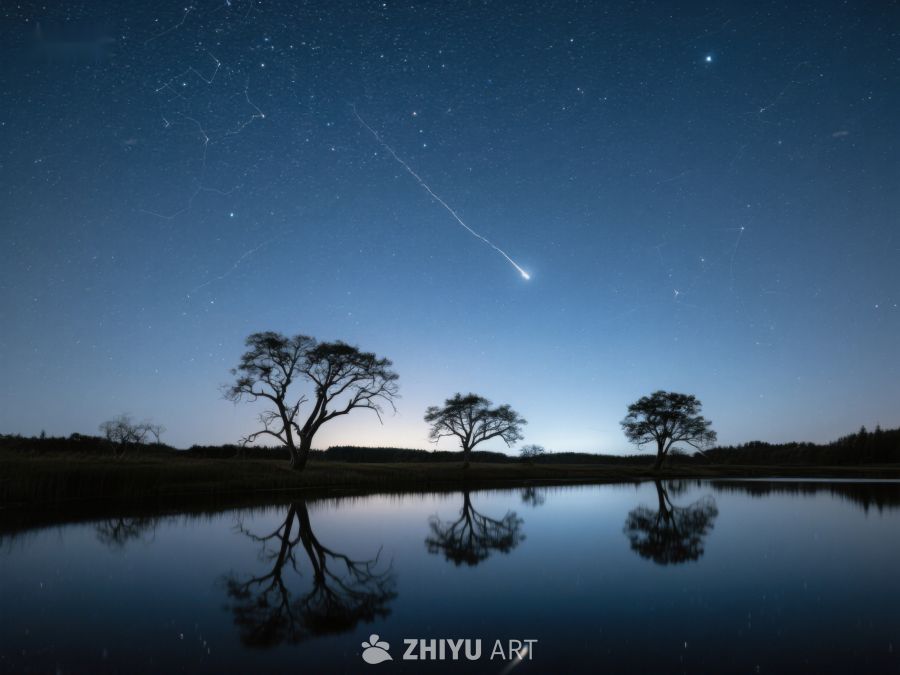 夜空流星划过，湖畔树影倒映 257