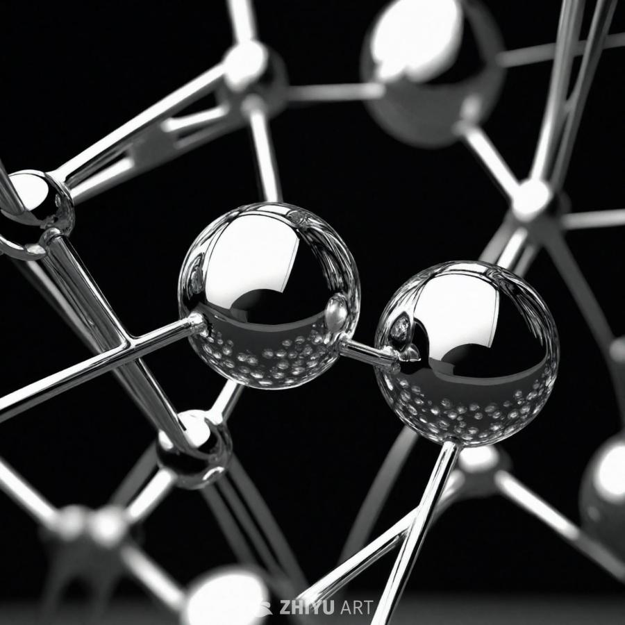 三个球体通过金属细线连接，构成复杂的分子结构。左侧