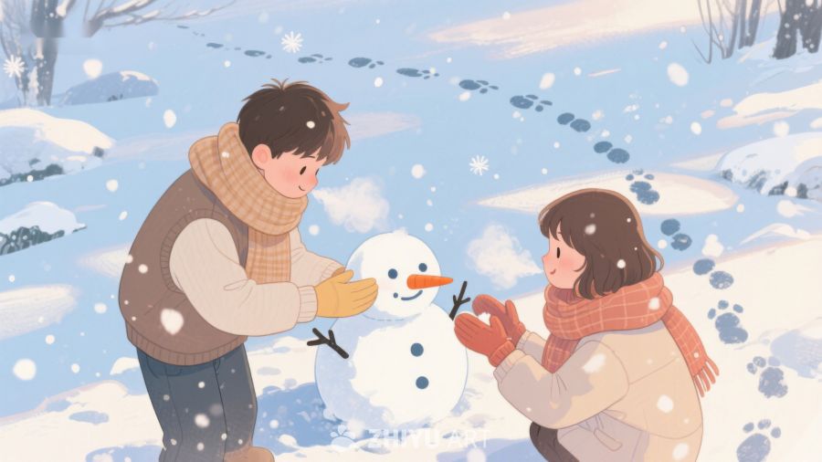 冬日雪地，童趣堆雪人 154