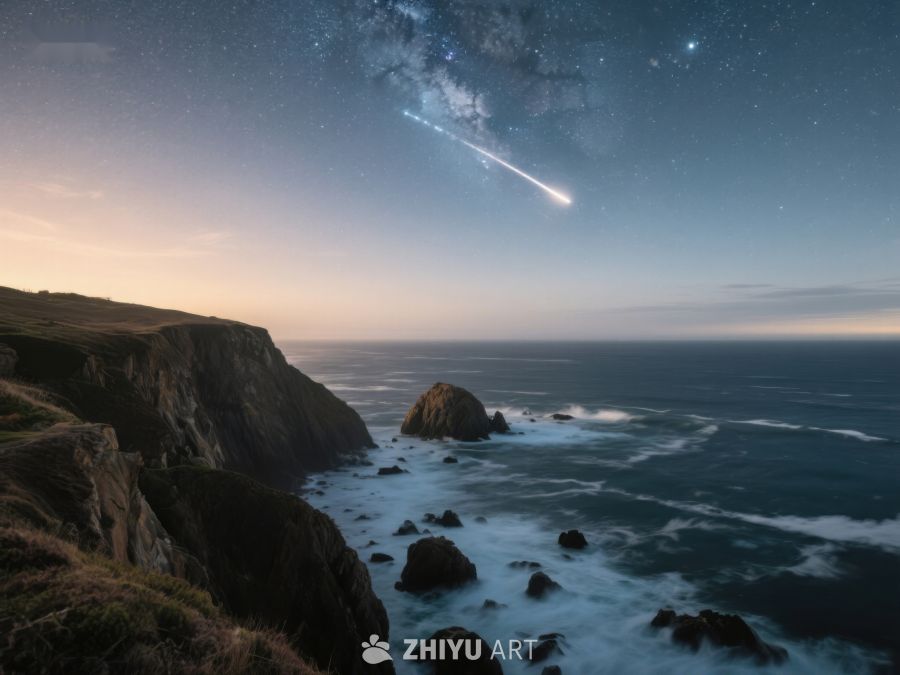 海岸夜景与流星划过 23