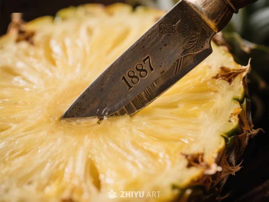 刻有1887的刀插入菠萝 344