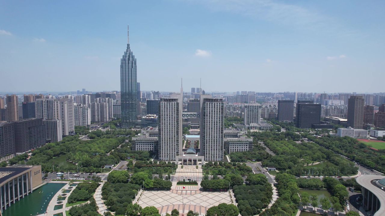 江苏常州城市风光地标建筑航拍 